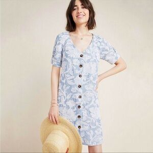 NEW ANTHROPOLOGIE WAVERLY GREY Vanessa Floral
Embroidered Stripped Button Dress